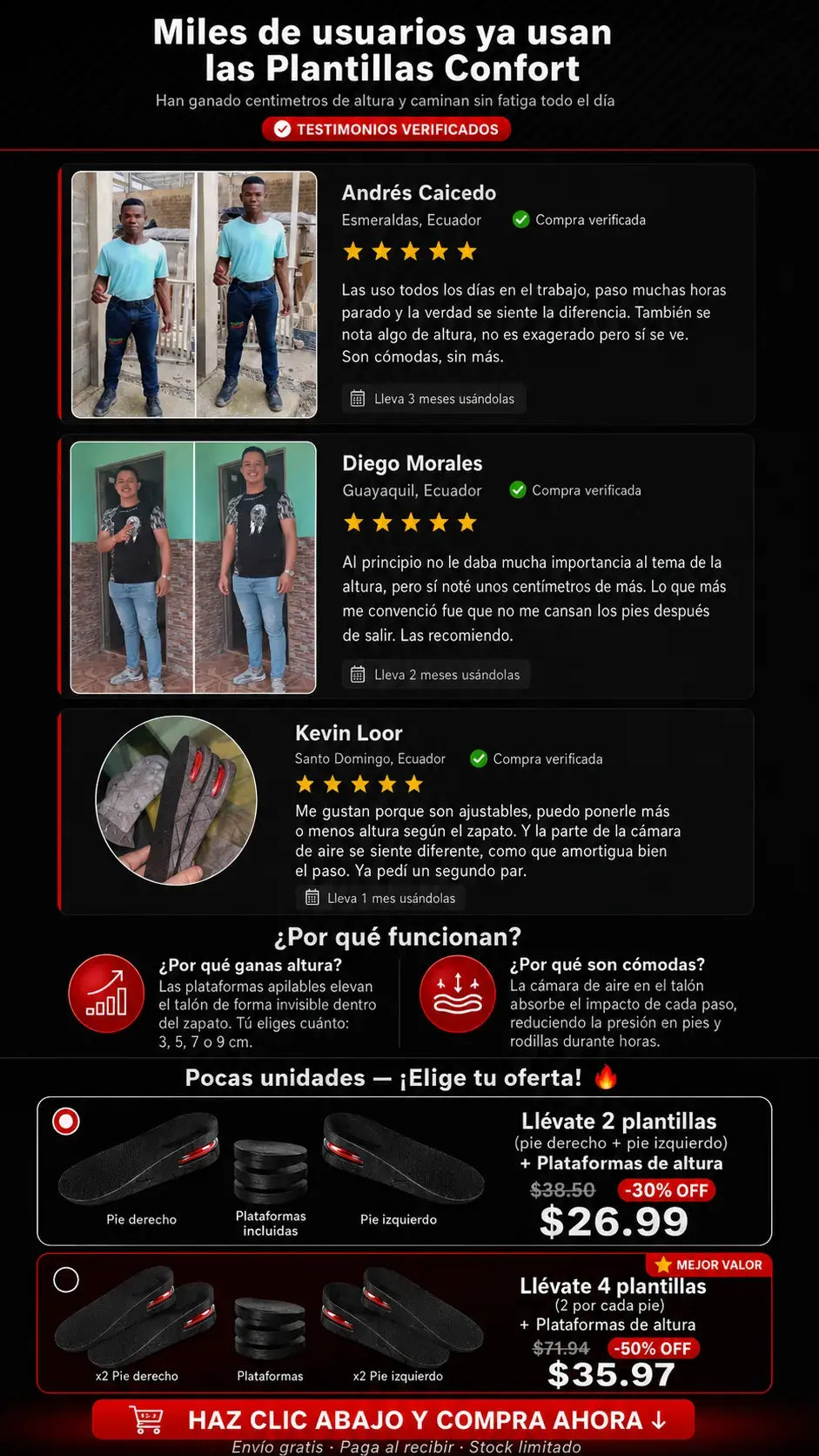 Plantillas elevadoras air boost + amortiguación total + 4 alturas ajustables