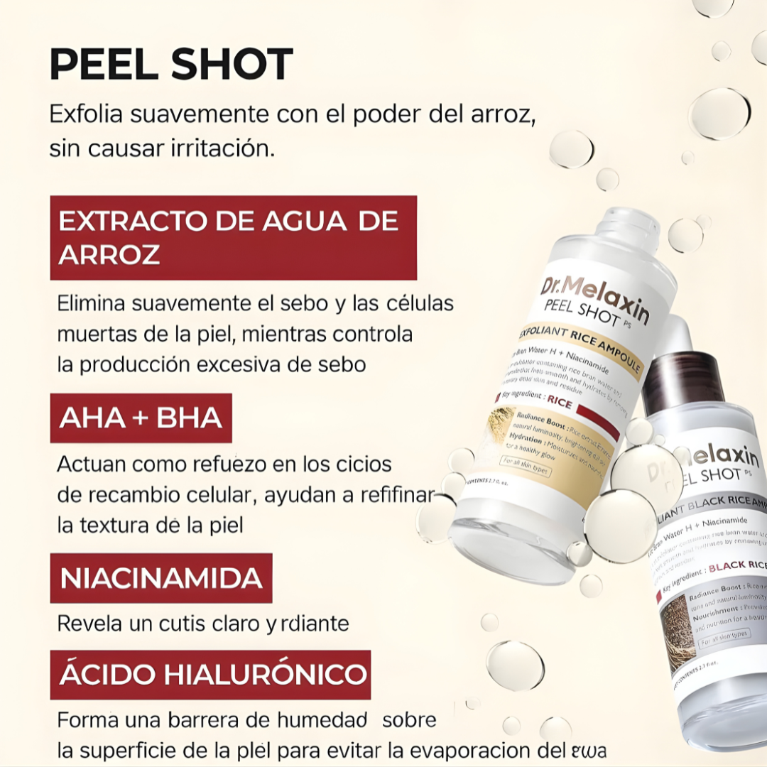 Peel Shot Dr. Melaxin DUO -exfoliación suave + luminosidad visible desde el primer uso