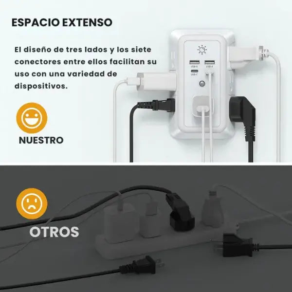 Multipower 11 en 1 de lujo con 7 tomas + 4 USB de carga rápida + luz LED inteligente