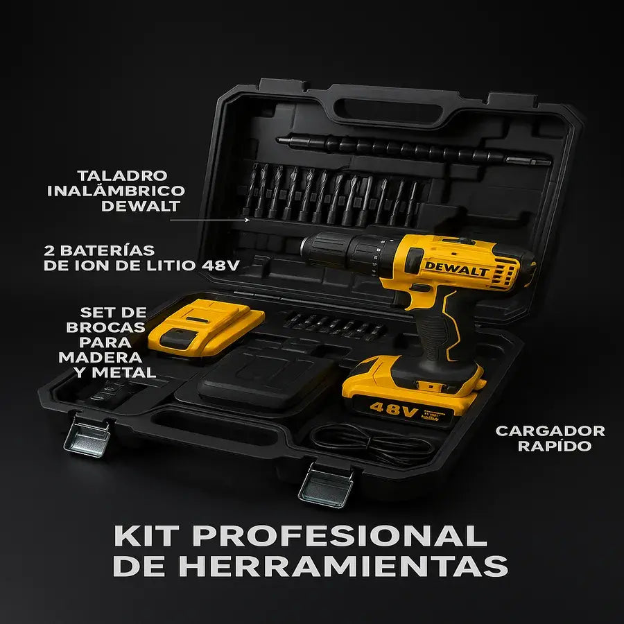 Taladro Dewalt profesional + Kit de accesorios+ maletín de alta durabilidad