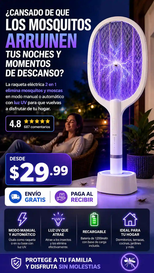 Raqueta eléctrica antimosquitos + base