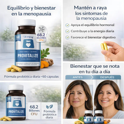 Provitalize® fórmula probiótica menopausia + balance hormonal + digestión ligera
