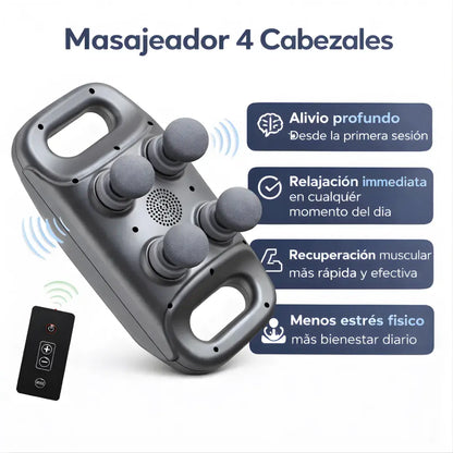 Masajeador profesional de alta potencia+ 4 cabezales inteligentes + 3 niveles de intensidad