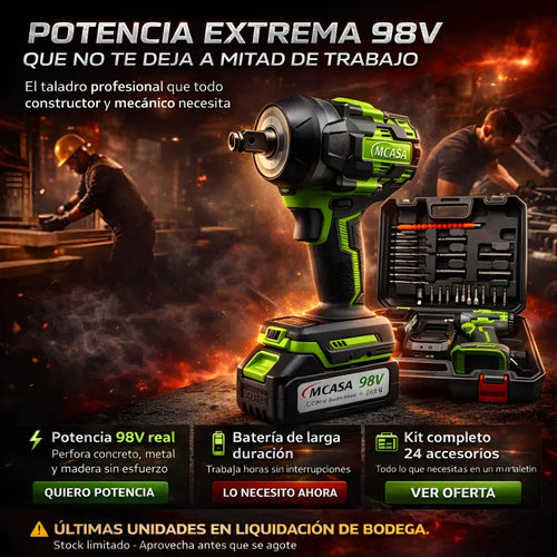 Llave de Impacto Industrial MSA 800 3 en 1 + 2 baterías de 98v + 24 accesorios + Maletín