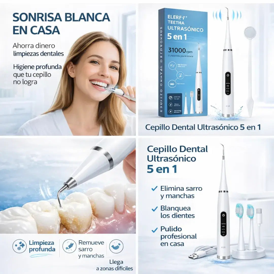 Limpiador dental profesional ultrasónico + 6 accesorios +5 modos de función
