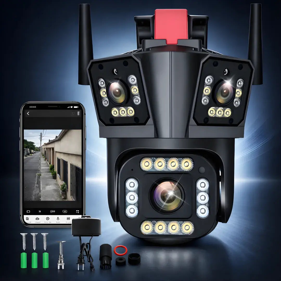 Cámara de Seguridad WiFi Pro 3 Lentes + visión nocturna HD + monitoreo remoto