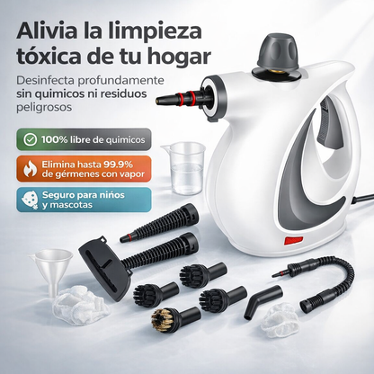 Limpiador a vapor multifuncional profesional + kit 8 accesorios - potencia 1050W
