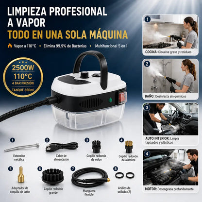 Limpiador de Vapor Profesional +Accesorios de limpieza -Limpieza profunda sin químicos