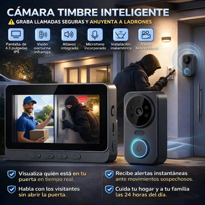 Timbre + cámara Smart 1080P +Monitor LCD 4.3 +Resistencia al agua - Instalación Express