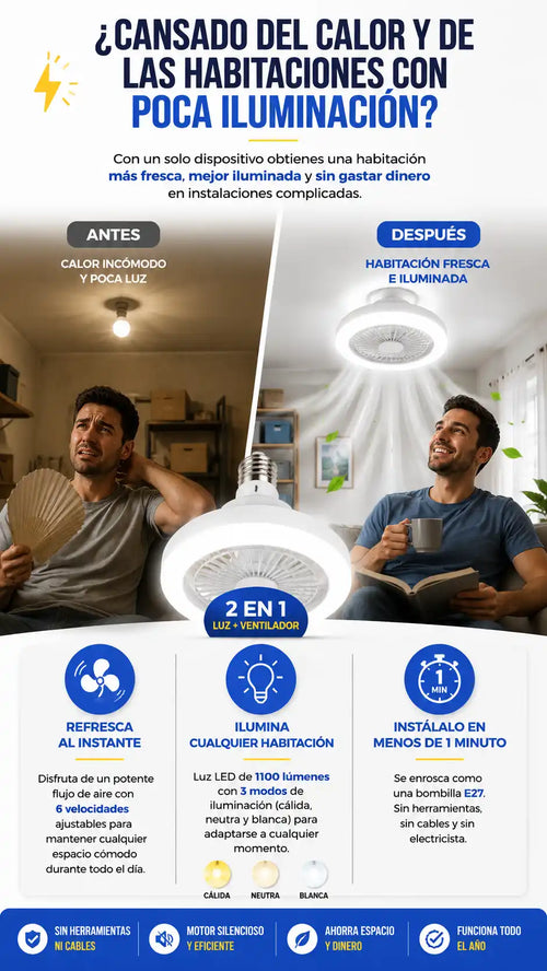 Ventilador redondo con ventilador y luz led