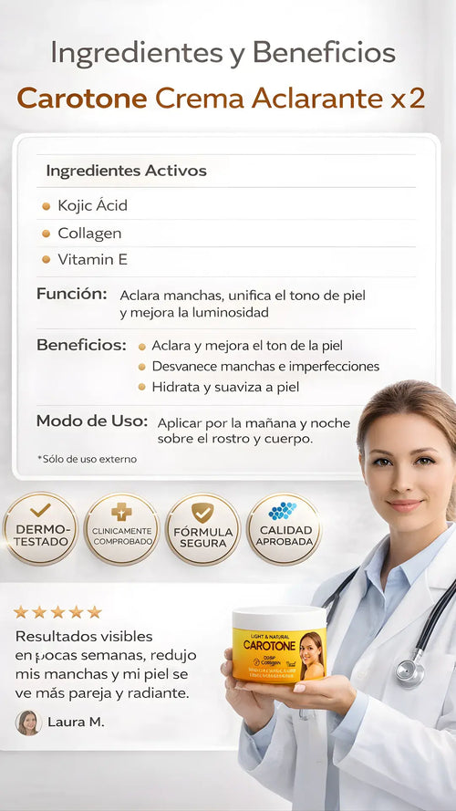 Crema Aclarante Carotone Gold - Efecto Despigmentante con Colágeno & Vitamina E + Protección solar