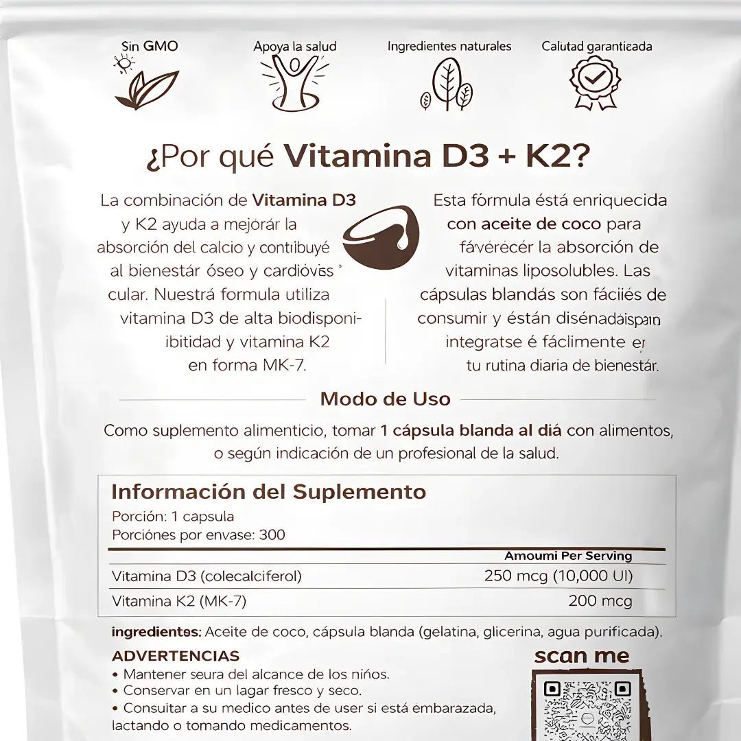 Vitamina D3 + K2 fórmula avanzada + magnesio activador- Soporte óseo y energía