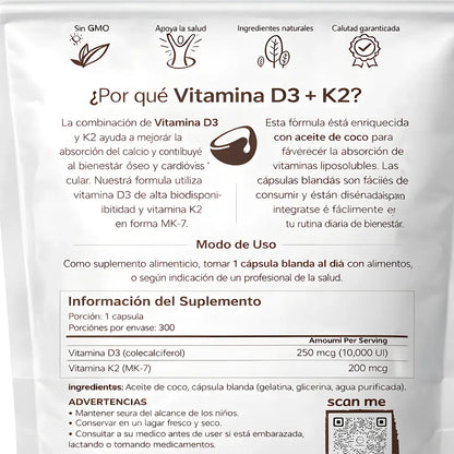 Vitamina D3 + K2 fórmula avanzada + magnesio activador- Soporte óseo y energía
