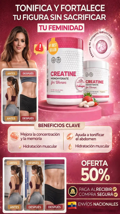 Creatina Old School + Colágeno y Magnesio + Glúteos y Abdomen + Enfoque Mental
