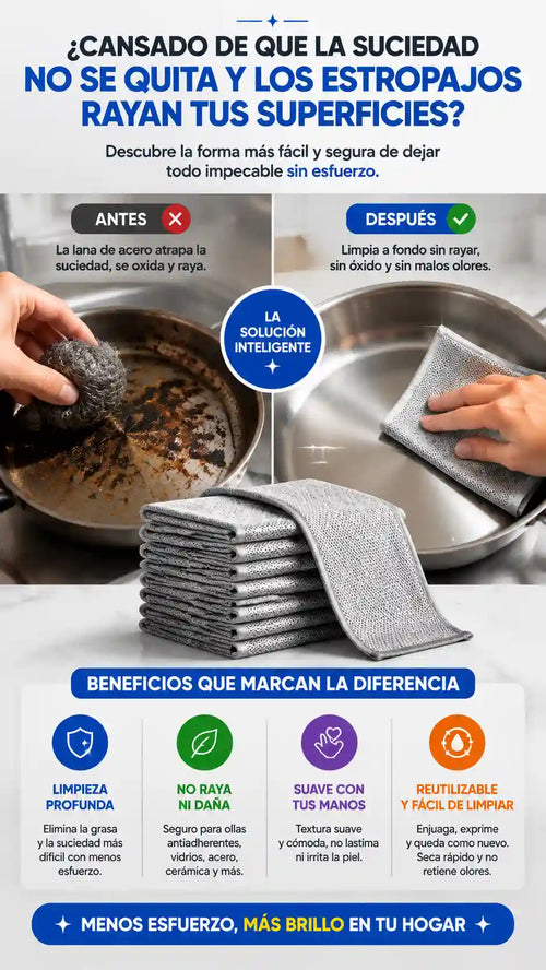 Paño de acero premium anti-raya + triple tejido absorbente + pack x30 unidades