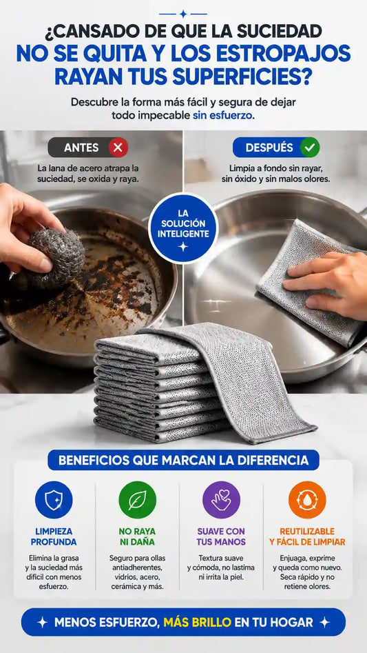 Paño de acero premium anti-raya + triple tejido absorbente + pack x30 unidades
