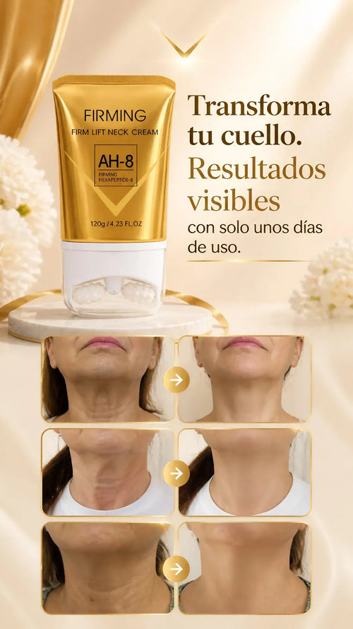 Crema Reafirmante de Cuello AH-8 + Rodillo 3D Integrado + Acción Antiedad Visible