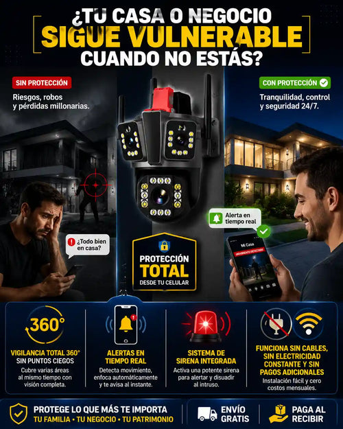 Cámara Solar Inteligente 360° + Audio en Vivo + Visión Color HD+ Visión Nocturna + Resistente Clima