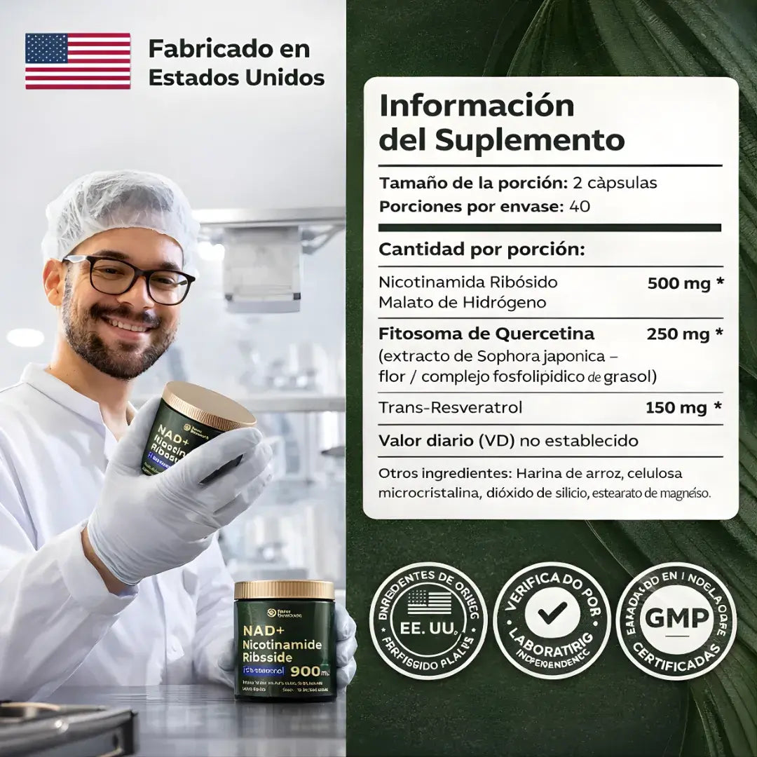 Fórmula NAD+ Liposomal + Resveratrol Antioxidante- Soporte Antiedad Total