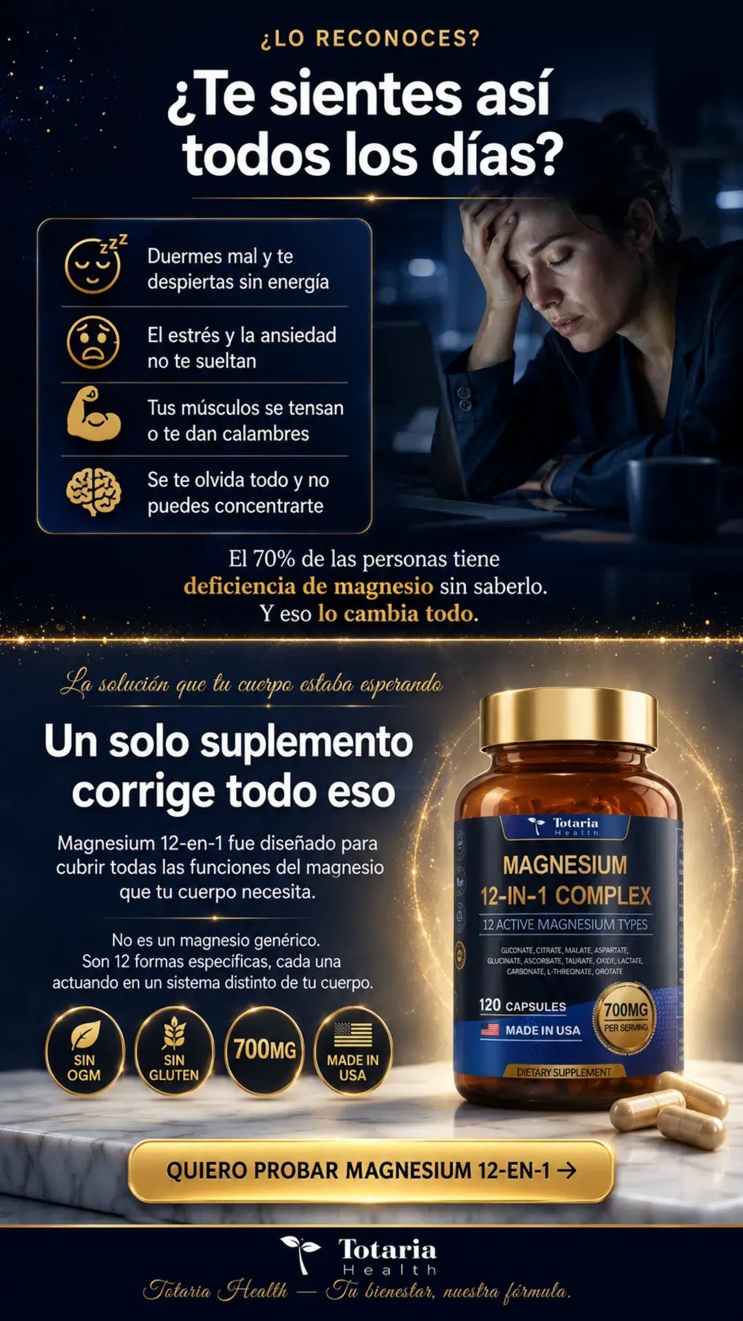 Magnesio 700mg Ultra Completo + 12 formas activas-relajación total + recuperación muscular