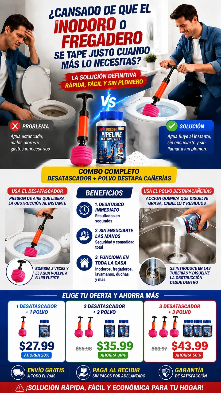 Destapador de cañerias + polvo