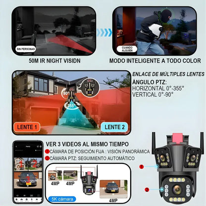 Cámara de Seguridad WiFi Pro 3 Lentes + visión nocturna HD + monitoreo remoto