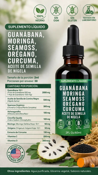 Gotas elixir de Guanábana 10-en-1  + 92 Minerales - Enfoque & Inmunidad