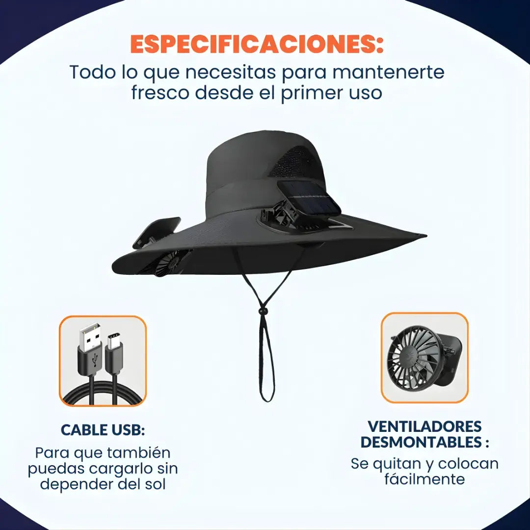 Sombrero Air Pro inteligente + carga solar + ventilación ajustable premium