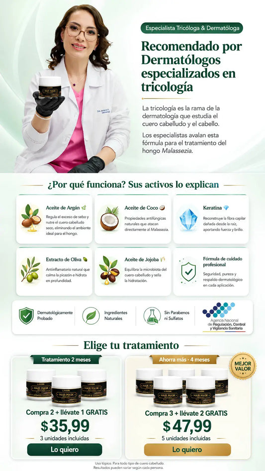 Mascarilla Lavdík Anticaspa - Keratina & Coco - Elimina Caspa y fortalece el pelo - Oferta 3 x2