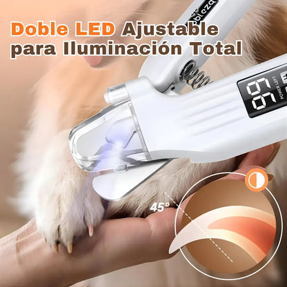 Cortauñas 2-en-1 especial para mascotas + luz LED de precisión + limado silencioso