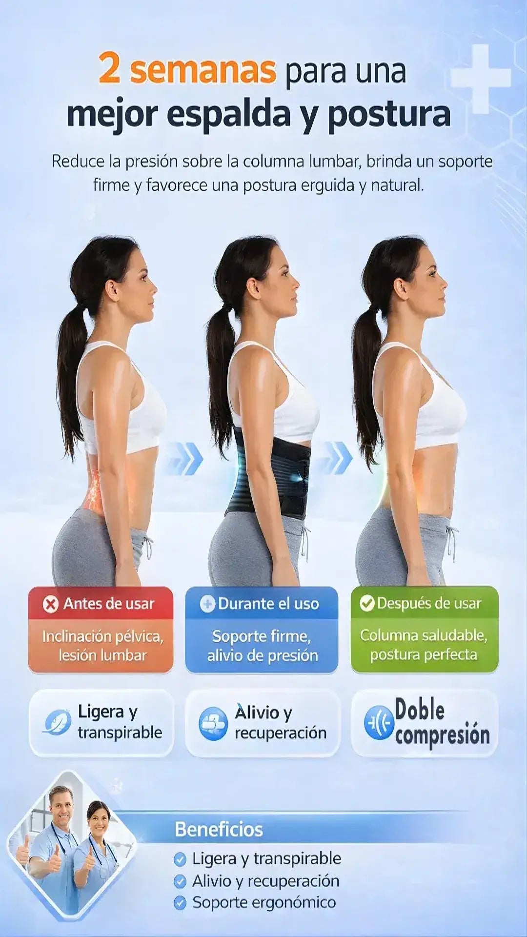 Anodyne ™- Soporte lumbar inteligente + ajuste elástico + estabilidad total