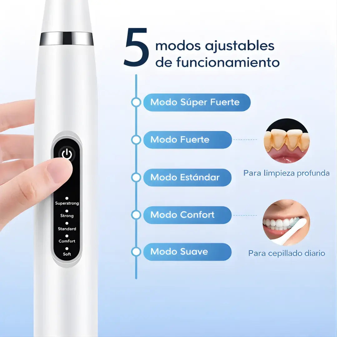 Limpiador dental profesional ultrasónico + 6 accesorios +5 modos de función