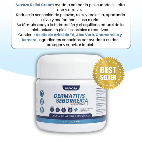 Crema Nuvora Relief + acción antipicazón instantánea + sin escamas visibles en semanas