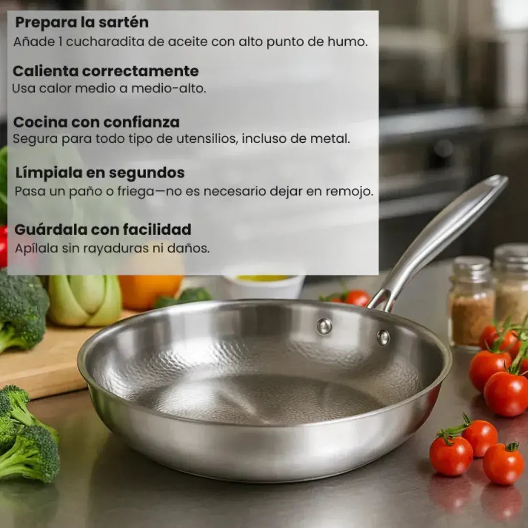 TitanioX®-Sartén de Titanio Puro  -Superficie Antiadherente Natural Martillada