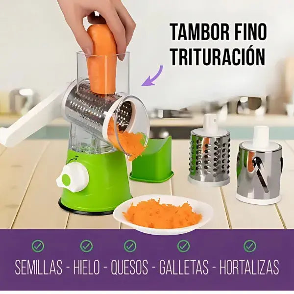 Rallador Giratorio Pro + 3 Cuchillas + Ebook de Recetas