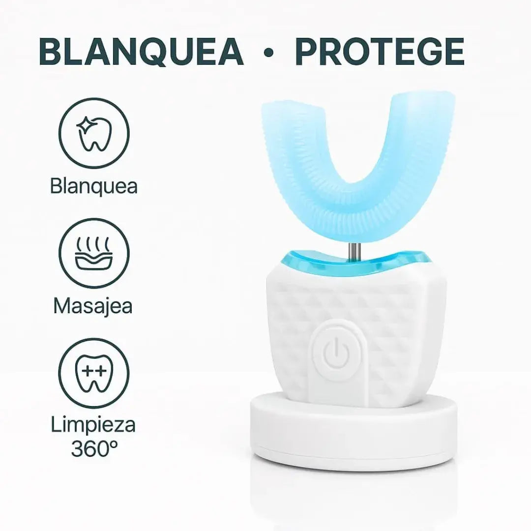 Cepillo ultrasónico automático 360° + diseño inteligente en U+ Base de carga+ 3 modos de limpieza