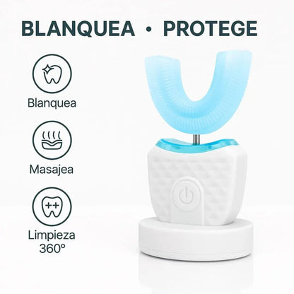 Cepillo ultrasónico automático 360° + diseño inteligente en U+ Base de carga+ 3 modos de limpieza