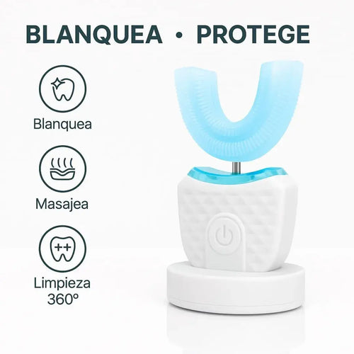 Cepillo ultrasónico automático 360° + diseño inteligente en U+ Base de carga+ 3 modos de limpieza