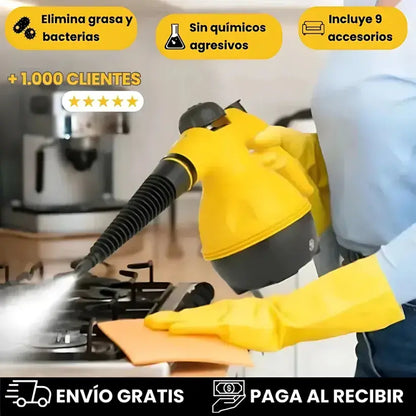 Limpiador a Vapor Profesional 1000W + 10 accesorios multifuncionales + Video de uso