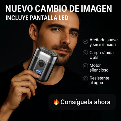 Afeitadora Compacta Premium + Acero Pulido + Recarga USB+Motor silencioso+ Pantalla LED