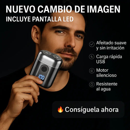 Afeitadora Compacta Premium + Acero Pulido + Recarga USB+Motor silencioso+ Pantalla LED