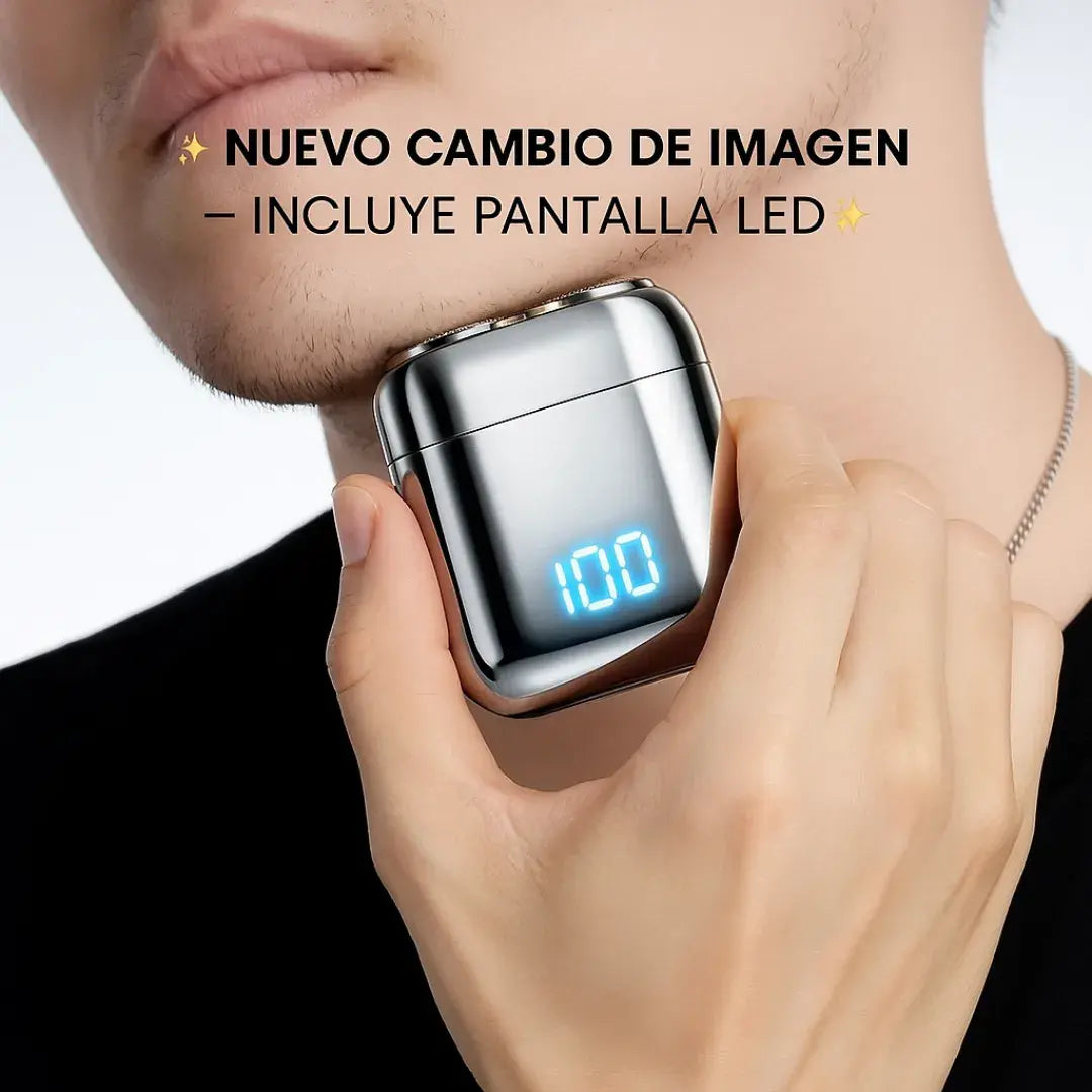 Afeitadora Compacta Premium + Acero Pulido + Recarga USB+Motor silencioso+ Pantalla LED