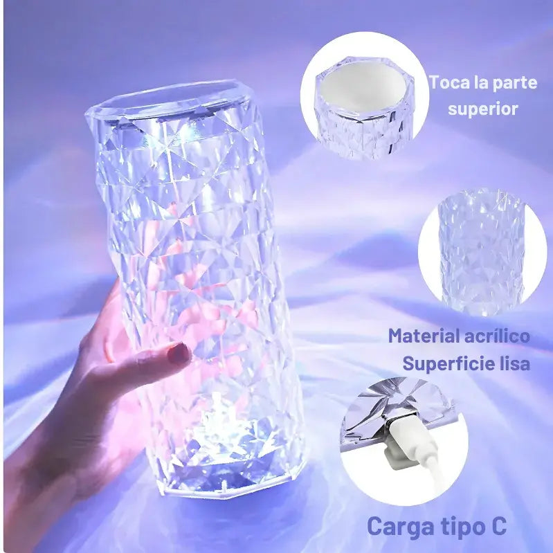 Lámpara de Cristal 3D Táctil | 16 Colores | Diseño Diamante | USB | -35%