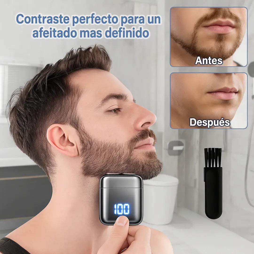 Afeitadora Compacta Premium + Acero Pulido + Recarga USB+Motor silencioso+ Pantalla LED