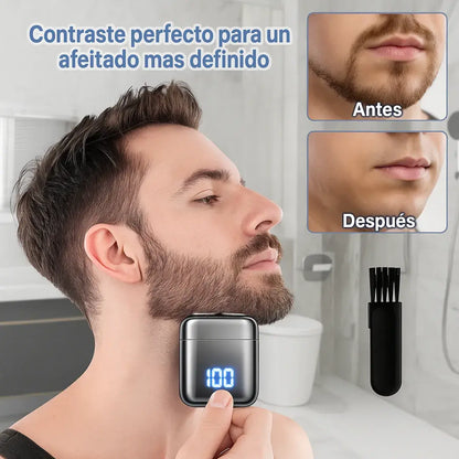 Afeitadora Compacta Premium + Acero Pulido + Recarga USB+Motor silencioso+ Pantalla LED