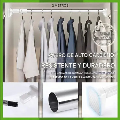 Tubo Expandible de Acero Inoxidable + Ajustable hasta 2 metros + Instalación sin perforar