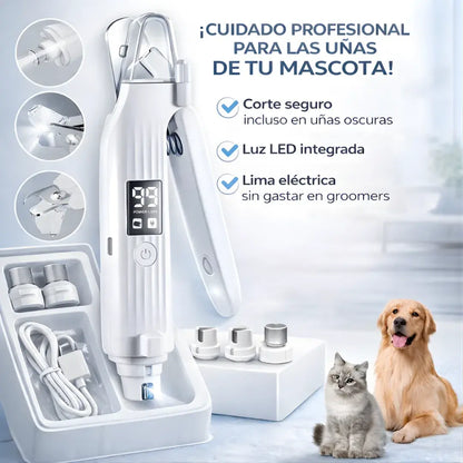 Cortauñas 2-en-1 especial para mascotas + luz LED de precisión + limado silencioso