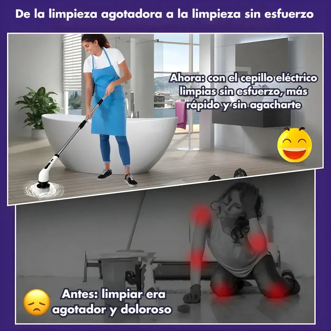 MagicClean – Cepillo Giratorio 9 en 1 + potencia inalámbrica + barra extensible + 9 accesorios