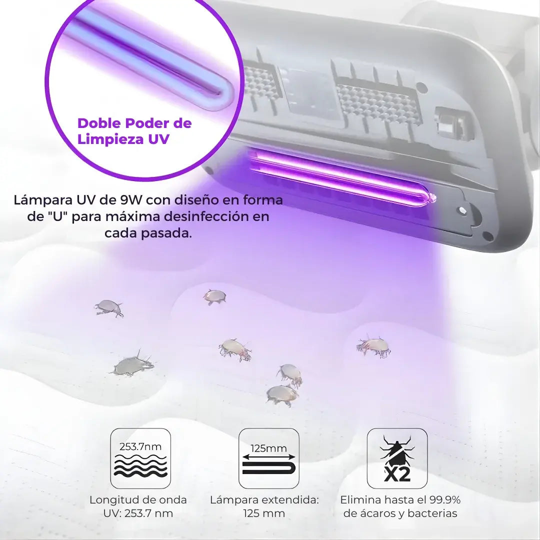 Aspiradora removedor de ácaros Profesional + Tecnología UV-C + Limpieza Total