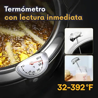Freidora Tempura Japonesa de Acero Inoxidable + Control de Temperatura + Filtro de Aceite Premium 3.2L